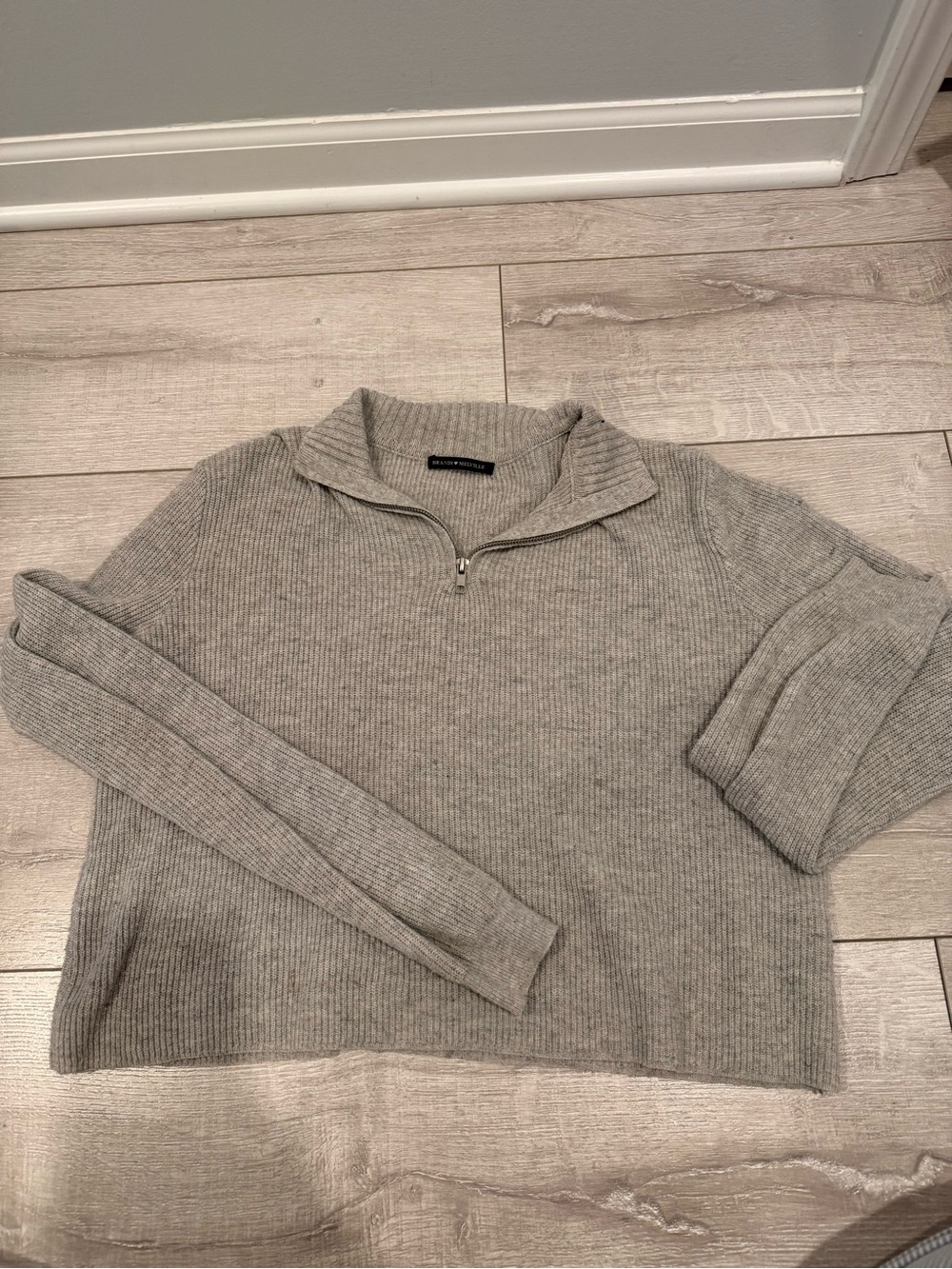 Brandy Melville Grey Ribbed Half-Zip Sweater